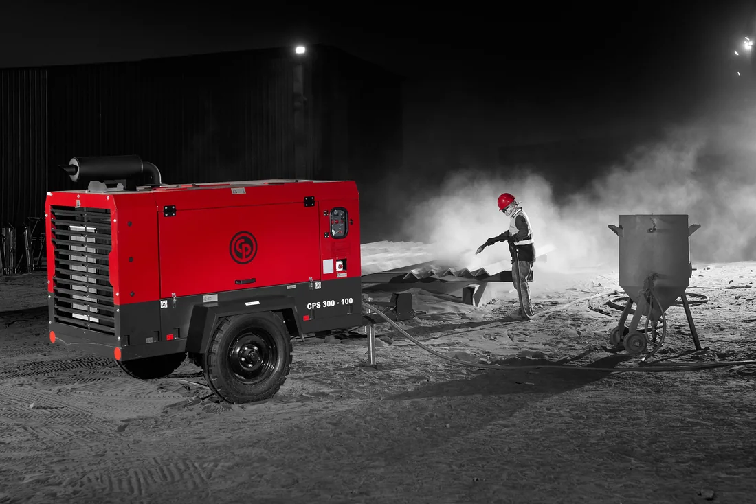 Chicago Pneumatic CPS 300-100 portable diesel air compressor on a jobsite